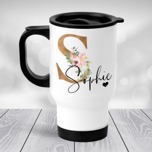 Personalised Double wall Stainless Steel travel mug (White)