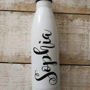 Personalised Double wall Stainless Steel 500ml water bottle white